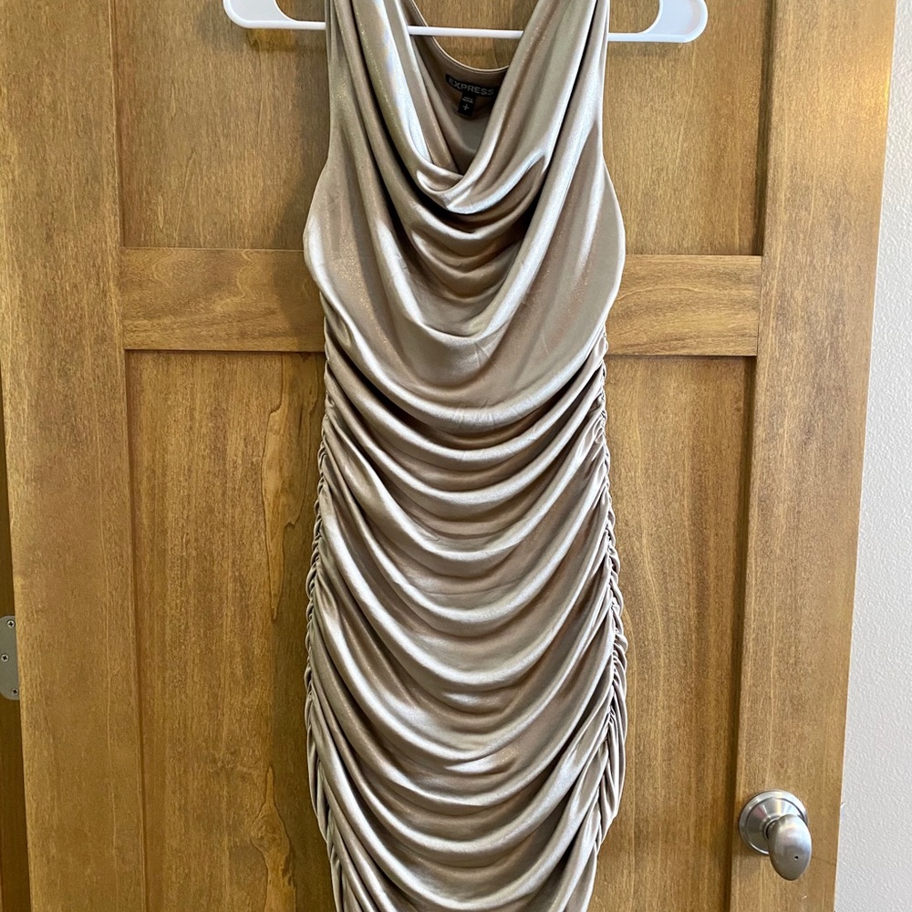 Express rouched champagne colored dress